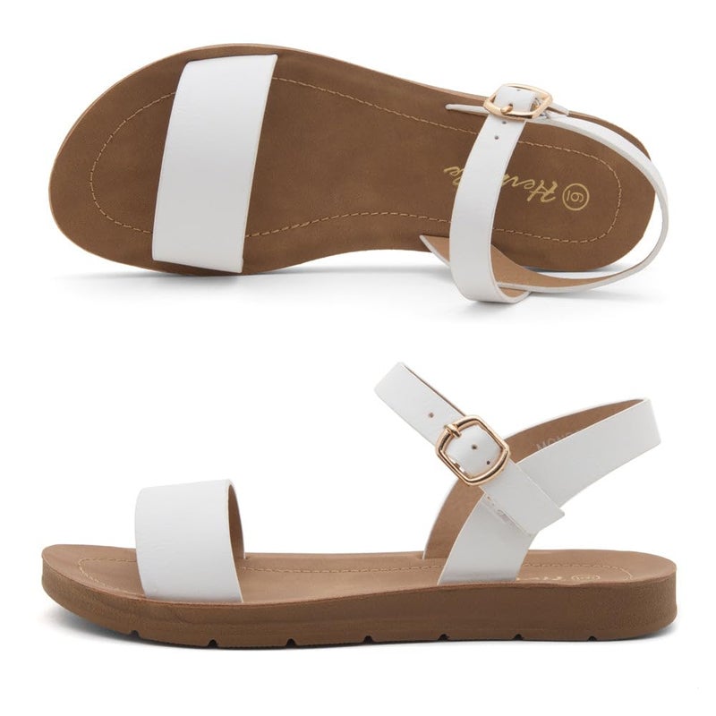 Herstyle Flat Sandals for Women â€“ Open Toe One Band Ankle Strap Summer Dressy Sandals, Lightweight Casual Strappy Slip-On Flats with Adjustable Buckle, White, Size 8.0, Monday - Image 4